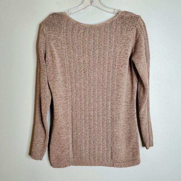 Rachel Zoe Karla 3/4 Sleeve Cable Knit Sweater Size L Tan Basic Fisherman - Picture 2 of 12